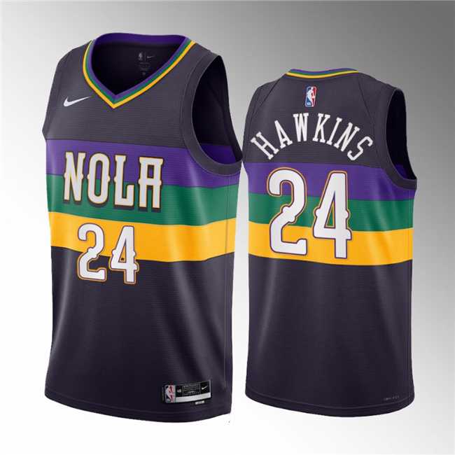 Men%27s New Orleans Pelicans #24 Jordan Hawkins Purple 2023 Draft City Edition Stitched Basketball Jersey